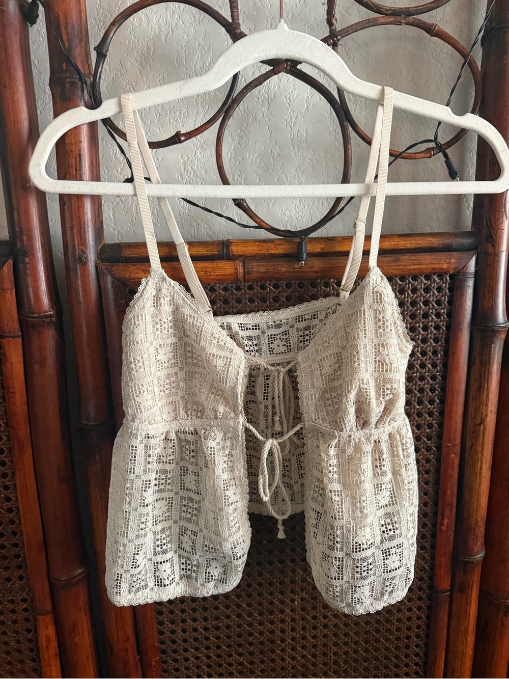 aerie Lace Crochet Tie-Front Cami in Cream